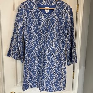 luii Anthropologie Womens Small blue Floral embroidered long Fitted jacket EUC